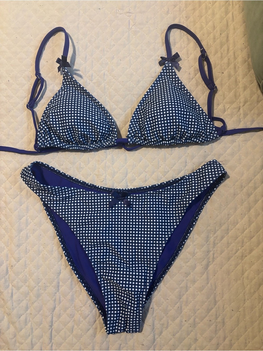 Amazon Navy and White Gingham Bow Bikini Set